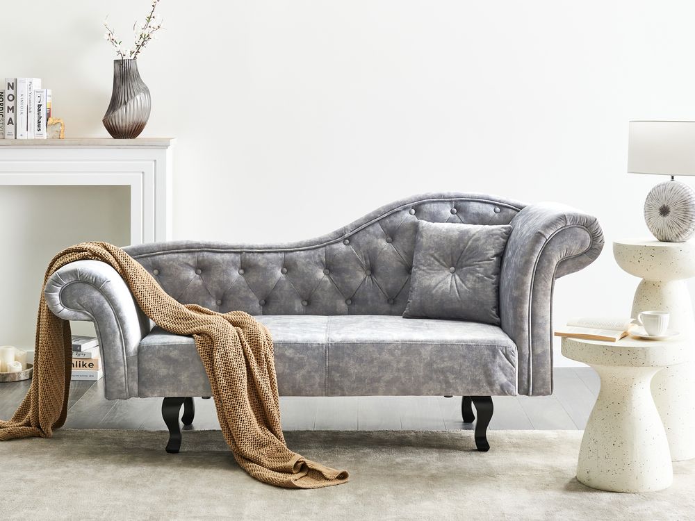 Rechtszijdige chaise longue LATTES II met kussen Fluweel Grijs