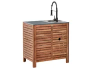 Outdoor-Küche 3er Set mit Spüle BRUCOLI Braun / Schwarz Akazienholz_1001193