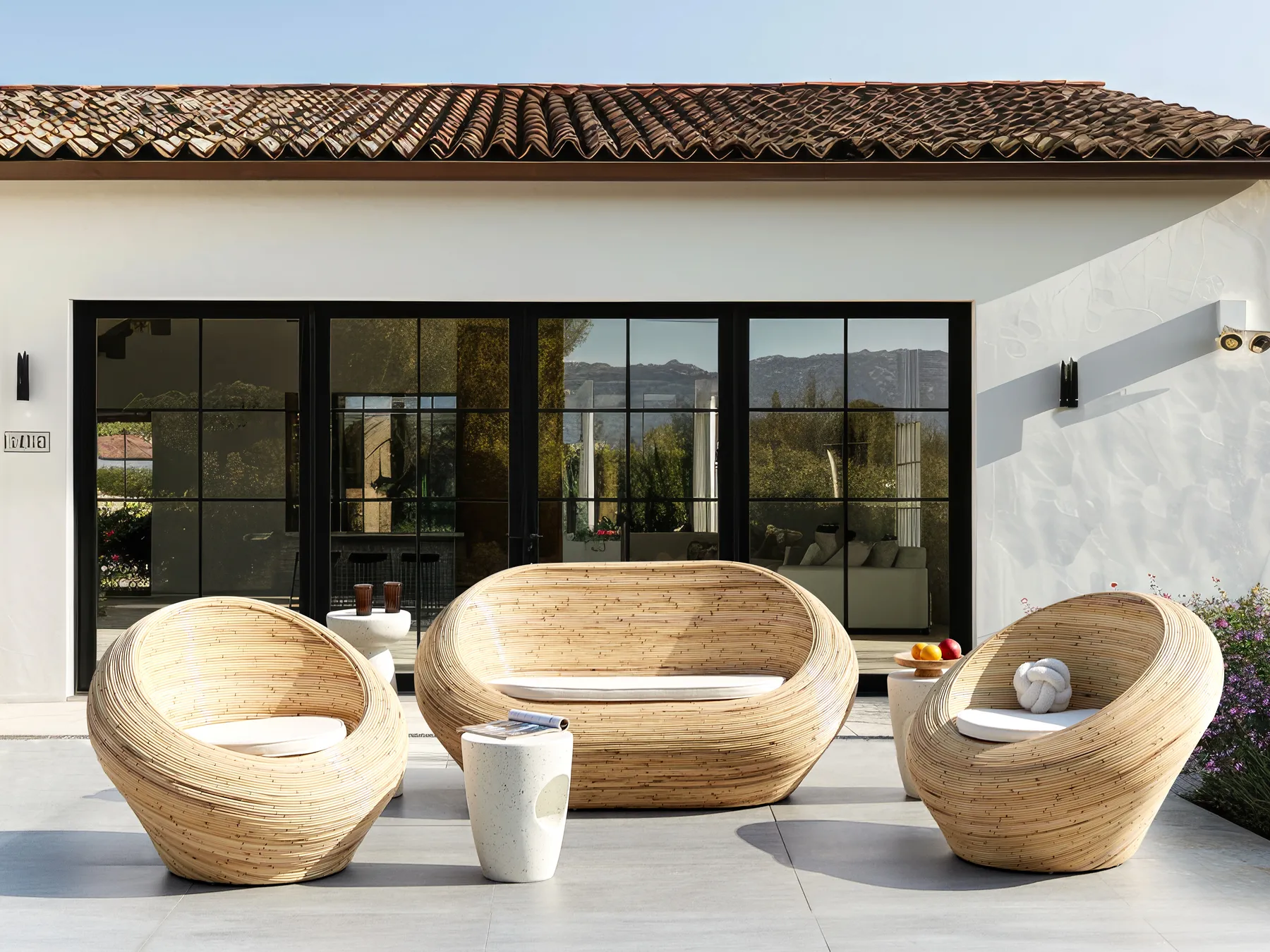 Gartensofa Set 4-Sitzer MAIORI Rattan Naturfarben_928307