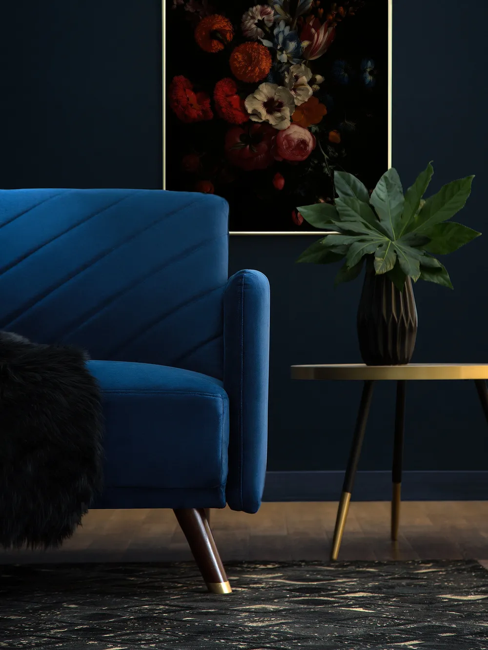 Schlafsofa 3-Sitzer SENJA Samtstoff Marineblau_707278
