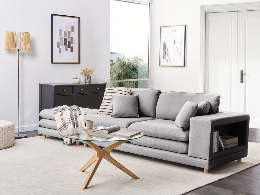 Sofa 2 Seater HEDEN with Ottoman Fabric Grey