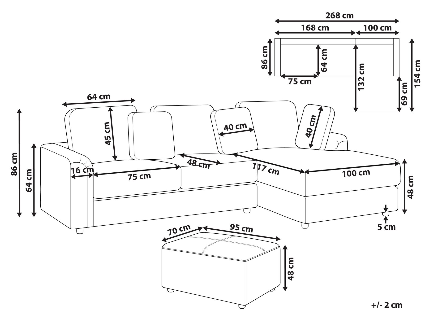 Ecksofa 4-Sitzer KOHLO mit Ottomane Stoff Hellbeige linksseitig_945091