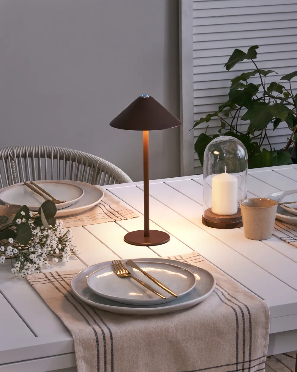 Kabellose LED Tischlampe FRANCOLI mit Dimmer Metall Braun