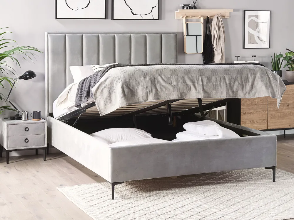 Bedroom Set SEZANNE Velvet Light Grey 160 x 200 cm (EU King Size)_795638