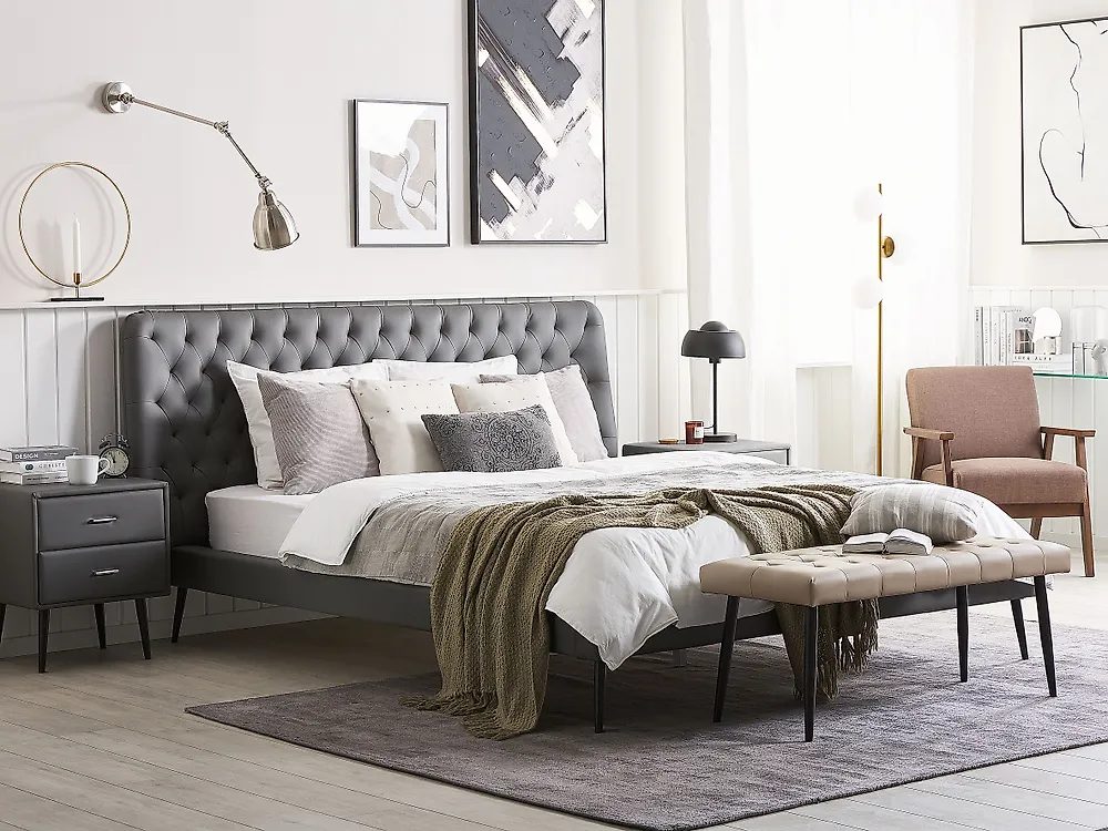 Bett mit Lattenrost Kunstleder ESSONNE 180 x 200 cm Grau_1179476
