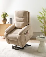 Electric Recliner Chair RISE with Footrest Fabric Beige_938732