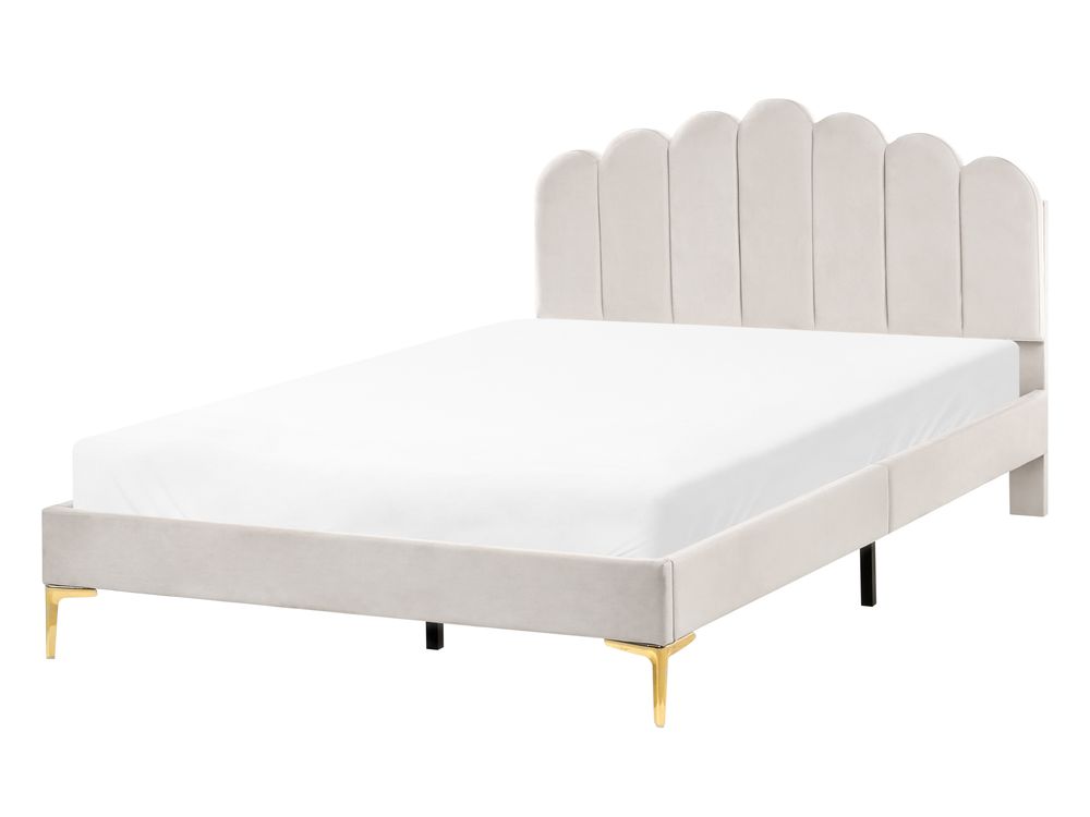 Bed Fluweel SAUVIAN 140 x 200 cm Gebroken wit