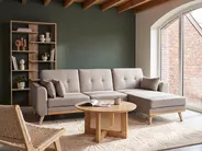 Corner Sofa Bed 3 Seater KAARINA Fabric Beige Left Hand_1095560