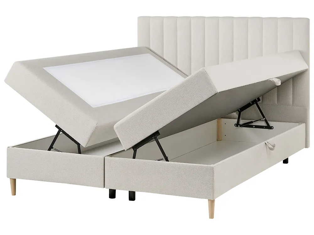 Divan Bed with Storage OFFICER Fabric Off-White 160 x 200 cm (EU King Size)_1188158