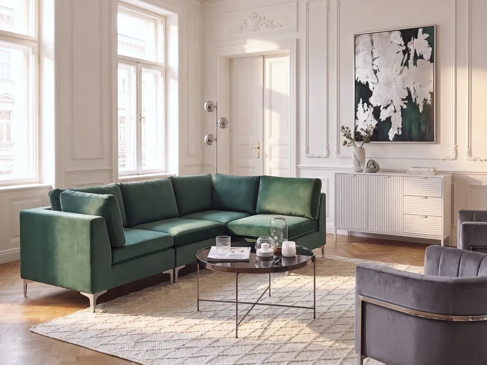 Modul Ecksofa 4-Sitzer EVJA Samtstoff Grün linksseitig
