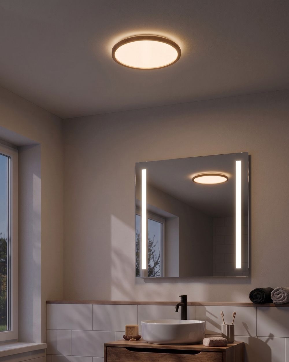 LED Ceiling Lamp VELORA with Remote with Dimmer Light Brown