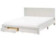 Bett mit Schubladen LONZAC Samtstoff Cremeweiß 180 x 200 cm_1014798