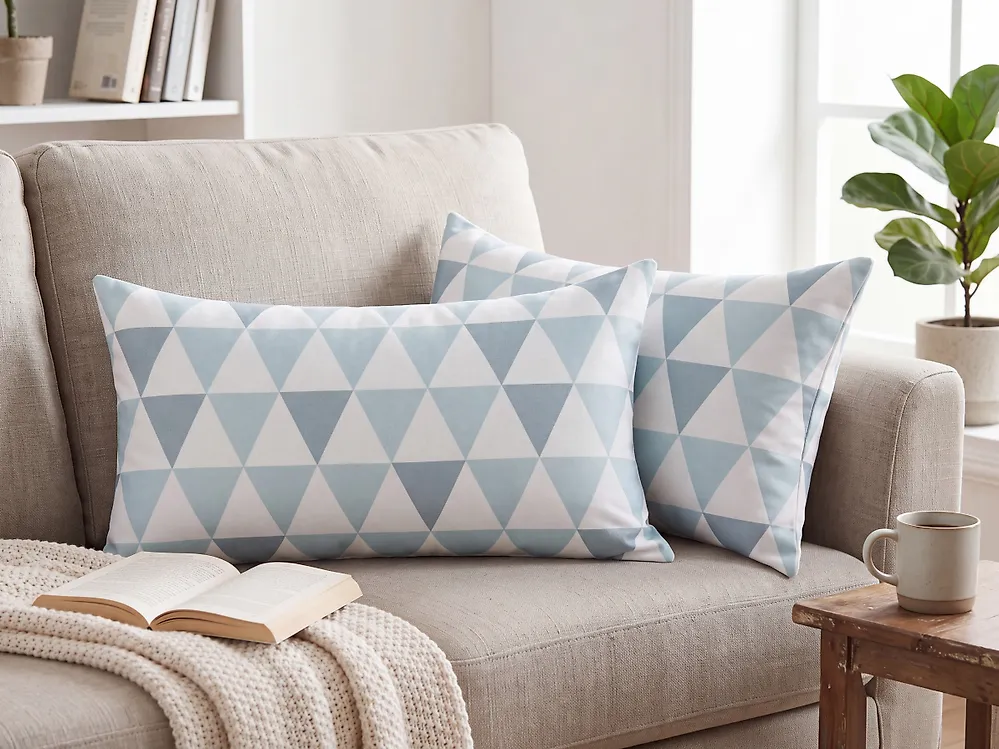 Set of 2 Outdoor Cushions TRIFOS Geometric Pattern 40 x 70 cm Blue_1172815
