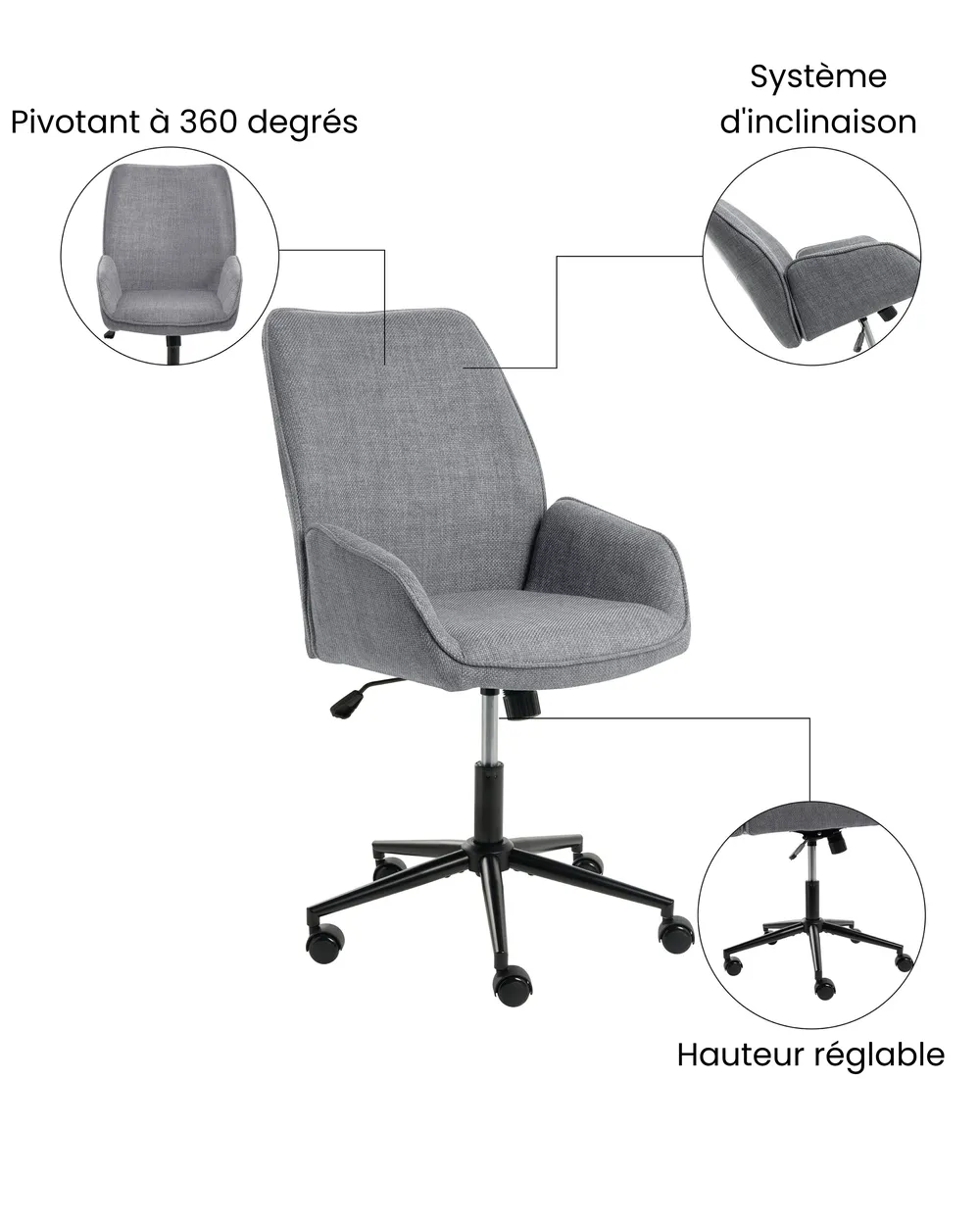 Chaise de bureau CASTILE Lin synthétique Gris foncé_1072517