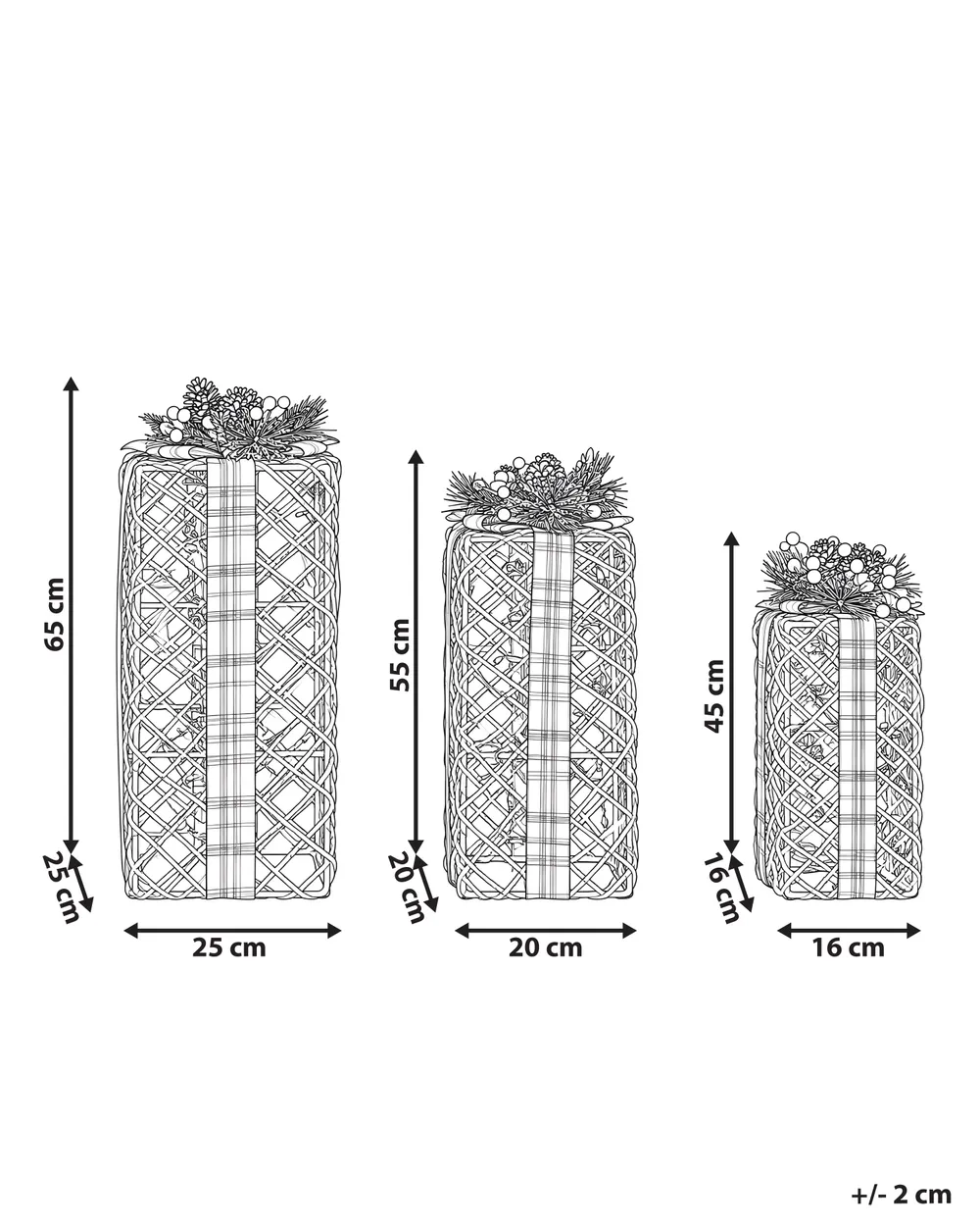 Weihnachtsdekoration 3er Set LED KAUSALA 65/55/45 cm Weihnachtsgeschenke Braun_1179625