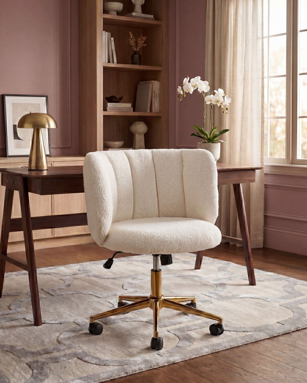 Chaise de bureau PELORA Bouclé Blanc