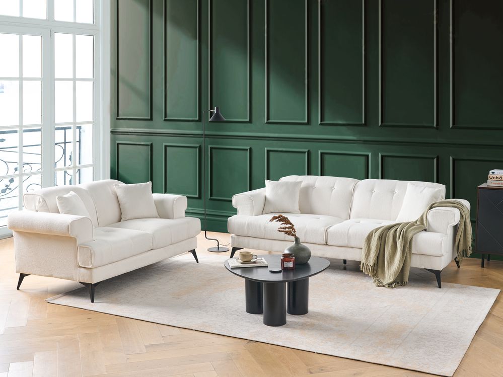 Living Room Set 5 Seater SKIVE Boucle White