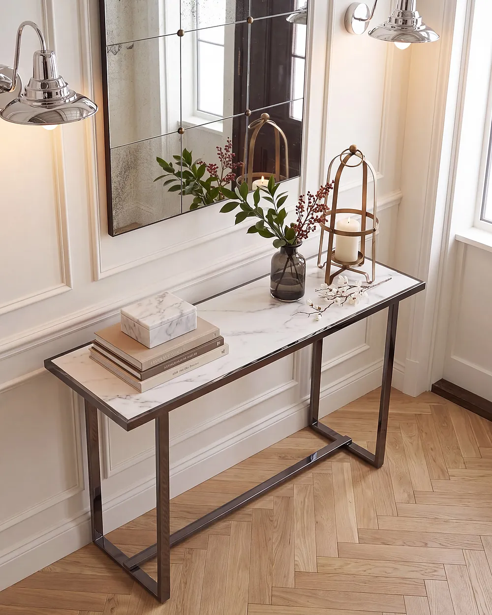 Console Table PLANO Tempered Glass White Marble_1155037