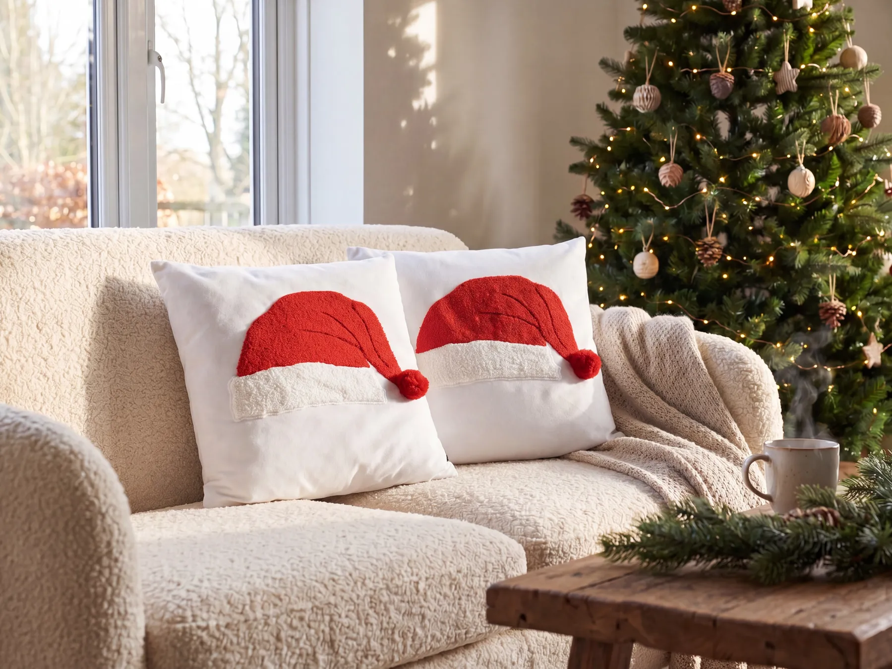 Set of 2 Decorative Cushions PRETZEL 45 x 45 cm Cotton White Christmas Motif_947056