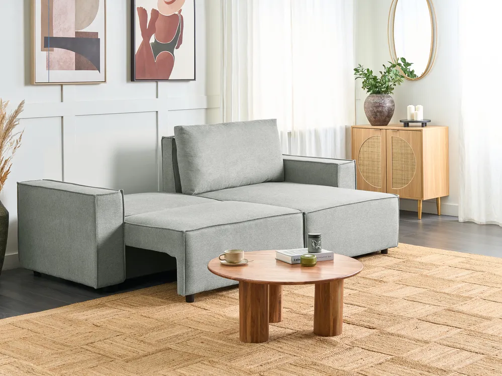 Eckschlafsofa 3-Sitzer KARILA mit Stauraum Stoff Grau linksseitig_886070
