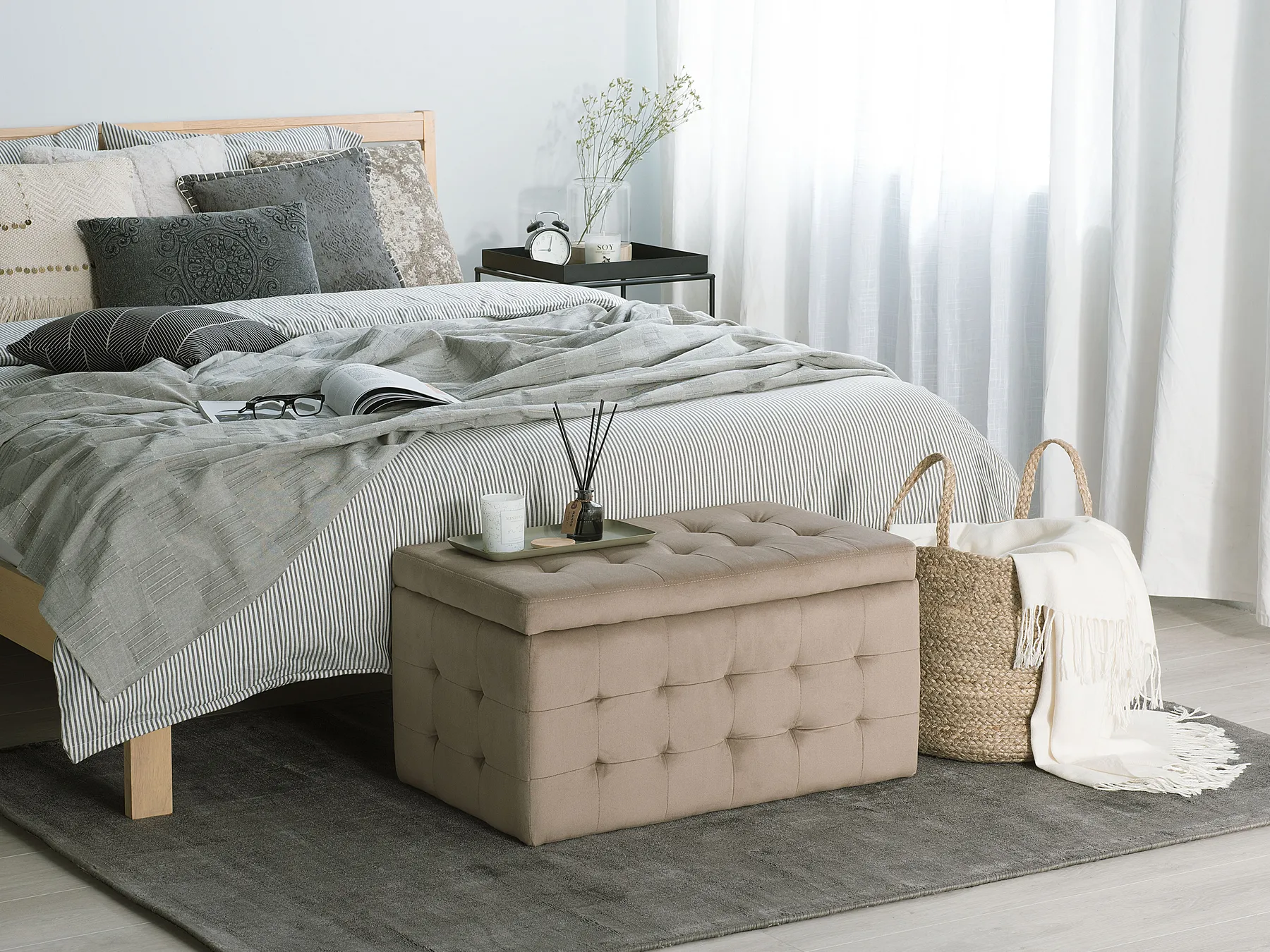 Storage Ottoman MICHIGAN Velvet Light Brown_804671