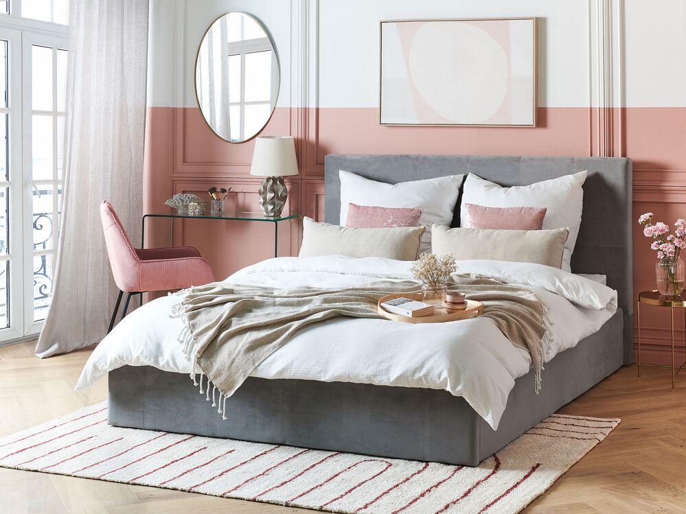 Bed met opbergruimte LORIENT Fluweel Lichtgrijs 160 x 200 cm