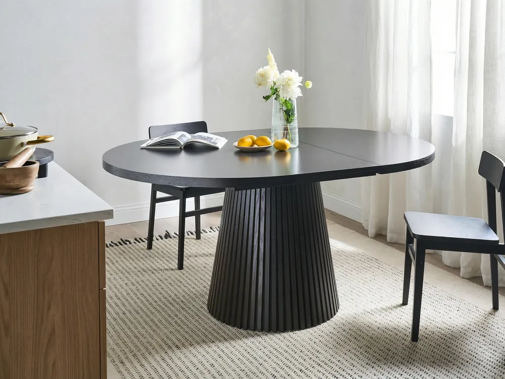 Ausziehbarer Esstisch MOORE Schwarze Esche 120/160 cm 120 cm