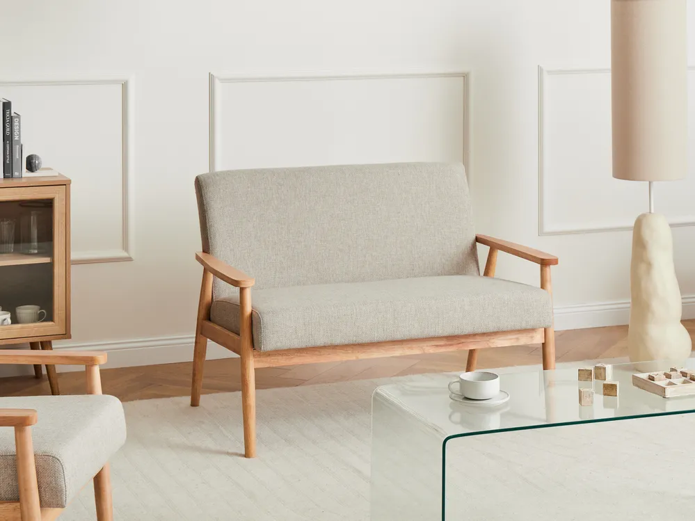 Sofa 2-Sitzer ESRUM Stoff Hellbraun / Grau
