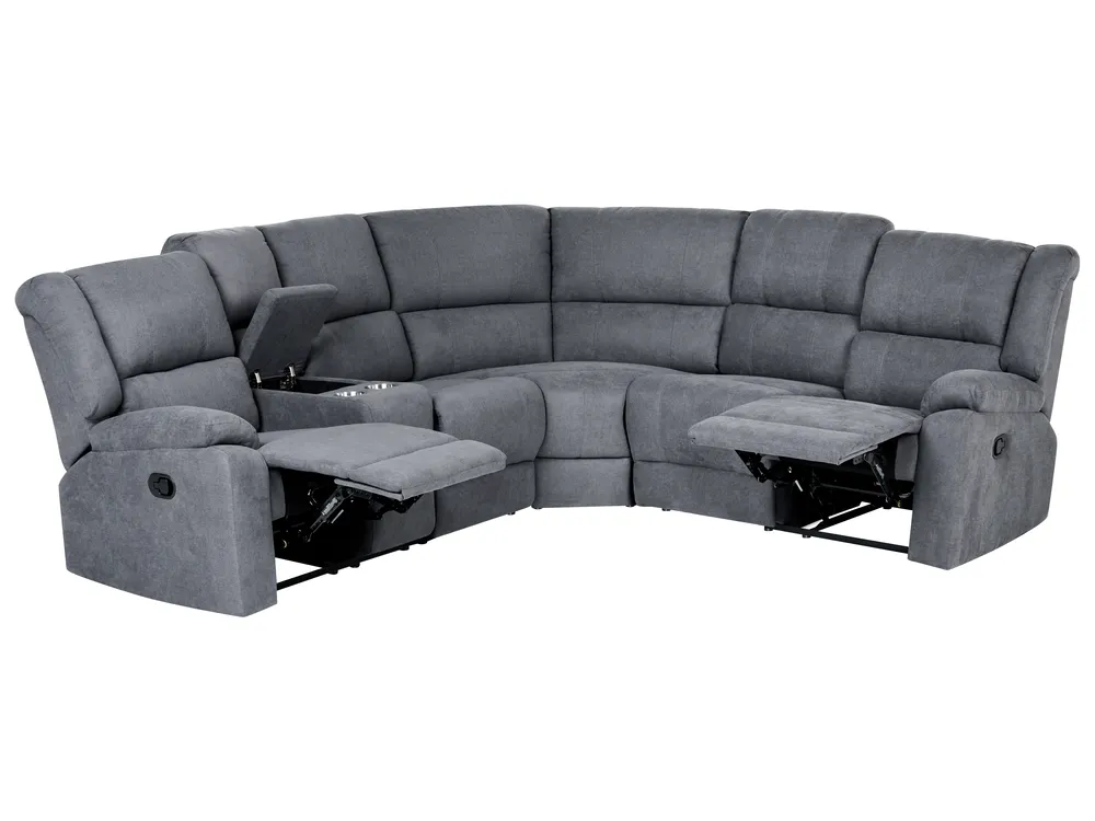 Manual Recliner Corner Sofa 5 Seater ROKKE Fabric Grey Left Hand