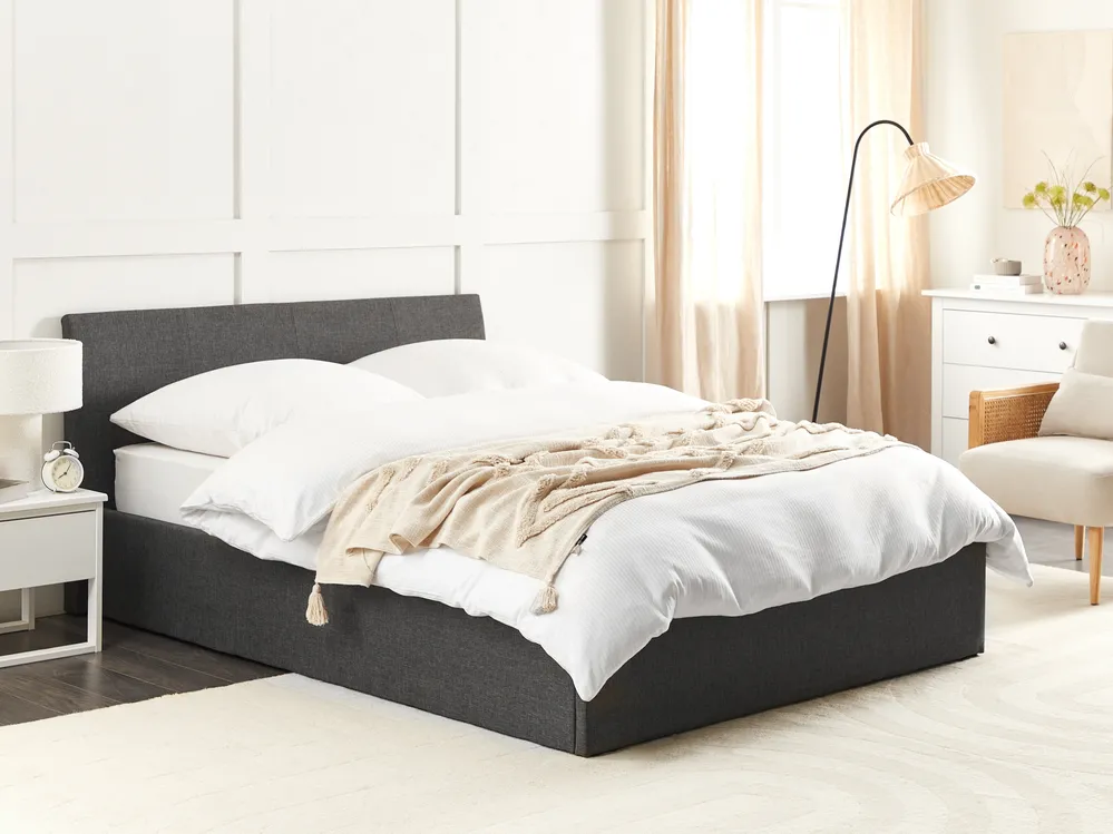 Polsterbett Leinenoptik beige mit Bettkasten verschiedene Größen ORBEY
