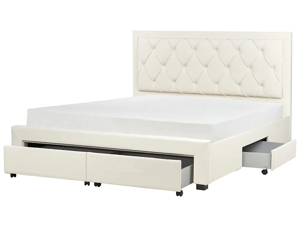 Bett mit Schubladen LIEVIN Samtstoff Hellbeige 180 x 200 cm_1185057
