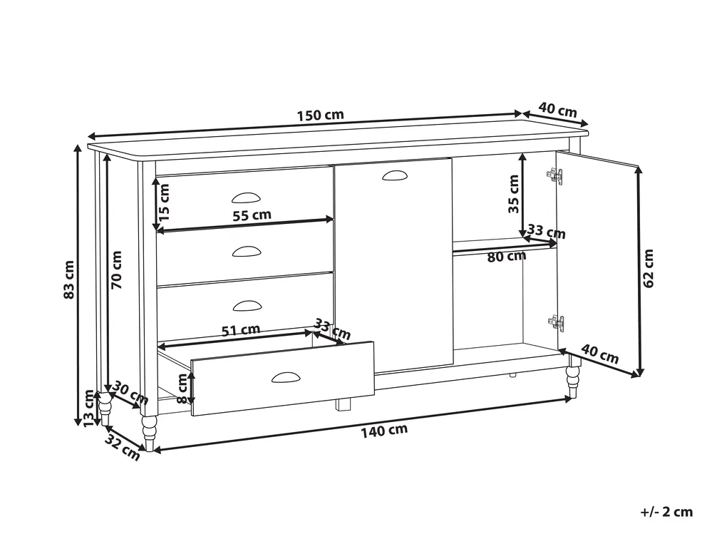 2 Door Sideboard SHILLINGTON Pine Wood Black_966275
