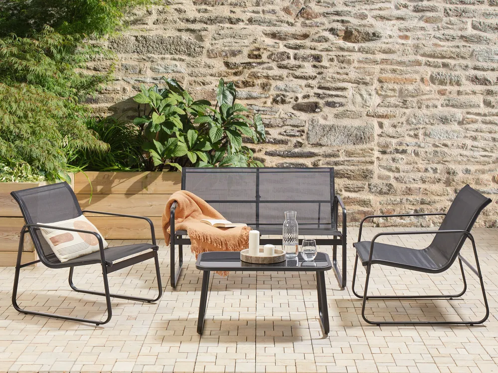 Lounge Set mit Tisch 4-Sitzer BARREA Metall Schwarz_921817