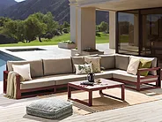 Garten Ecksofa mit Tisch 5-Sitzer TIMOR modular Akazienholz Dunkelrot Grau Beige_856546