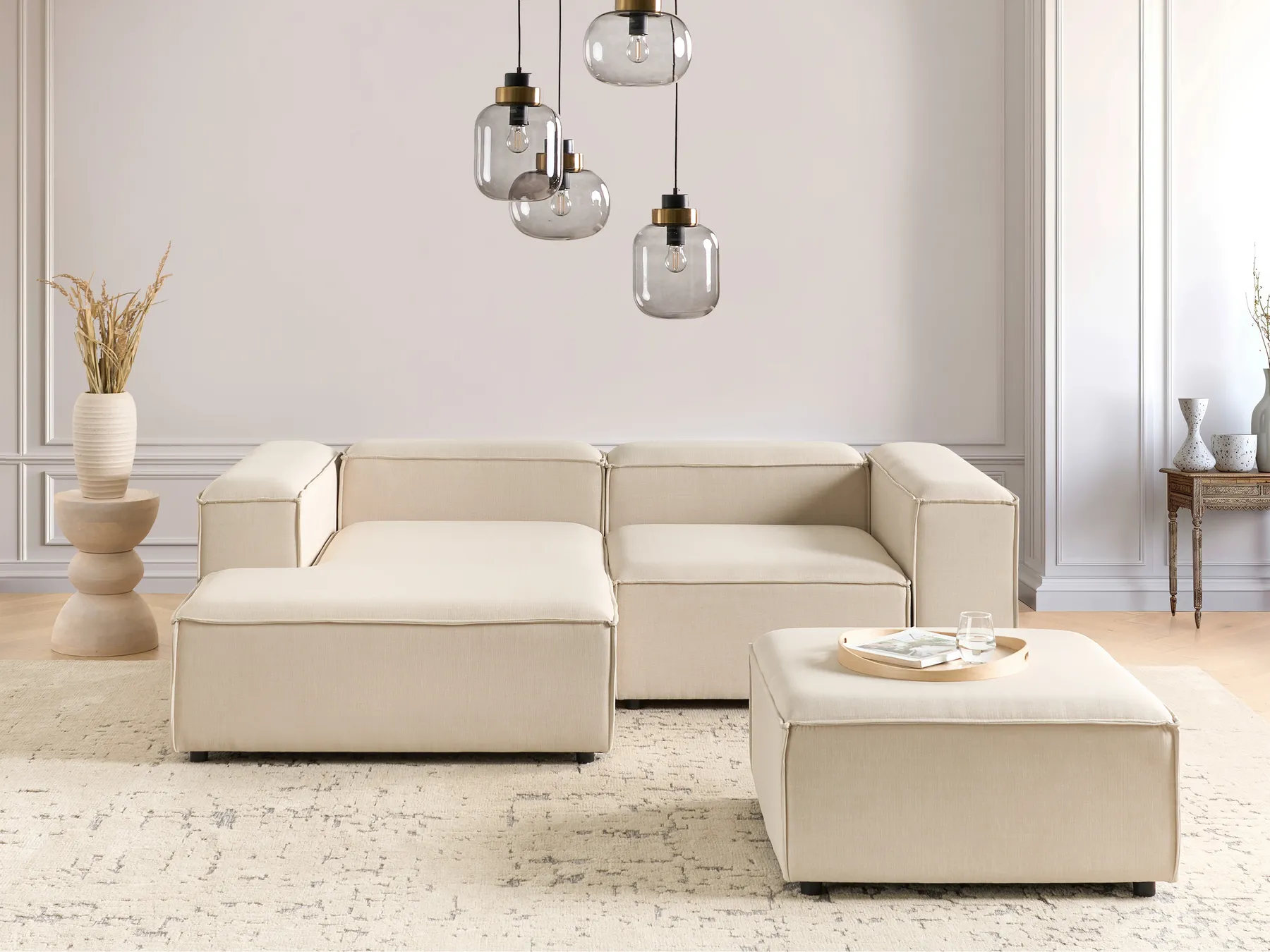 Modular Corner Sofa 2 Seater ARDAL with Ottoman Fabric Beige Right Hand_947826