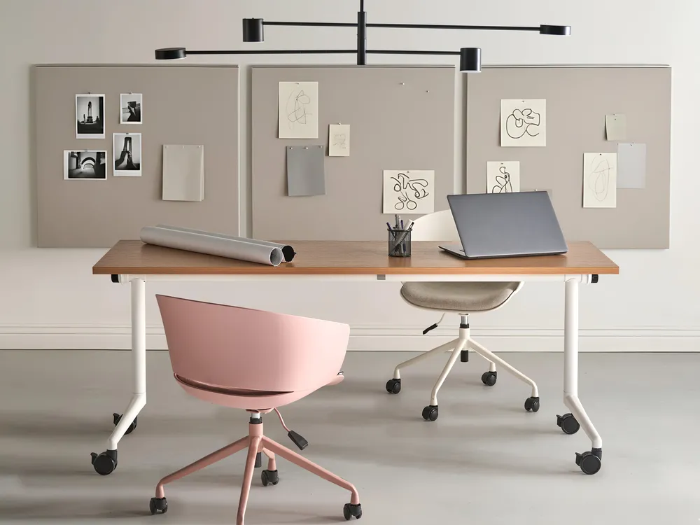 Folding Office Desk with Casters Brown and White CAVI Various Sizes