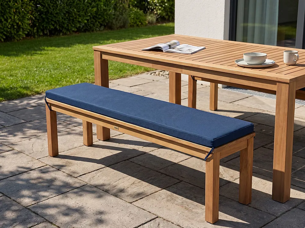 Gartenbank mit Auflage MONSANO 170 cm Eukalyptusholz Blau