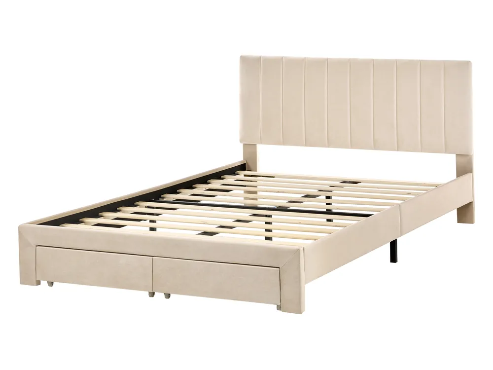 Bed with Storage Drawers LONZAC Velvet Beige 140 x 200 cm (EU Double)_1014630