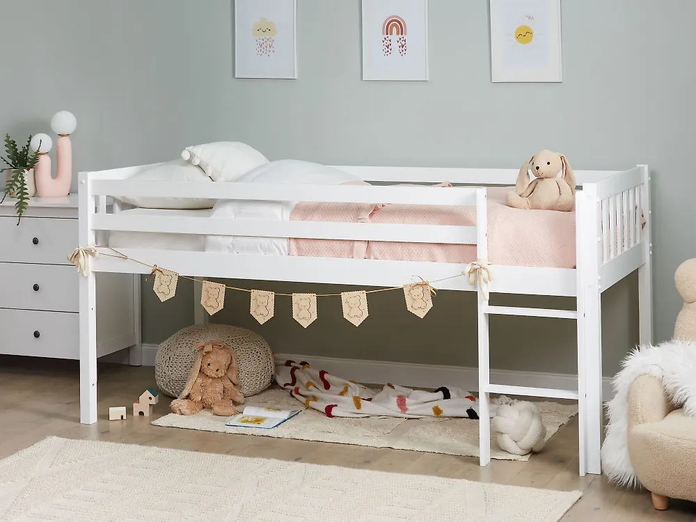 Mid Sleeper Bed Wood PEIPIN 90 x 200 cm (EU Single) White_1173933