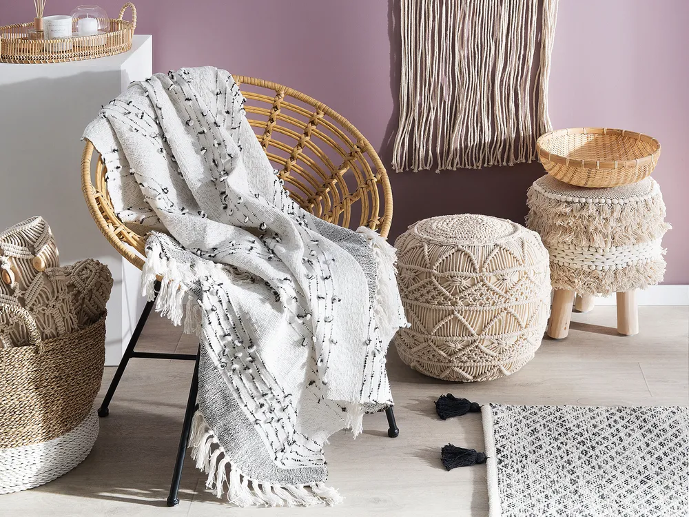 Kuscheldecke YAMALAK Stoff 130 x 150 cm Hellgrau_820998