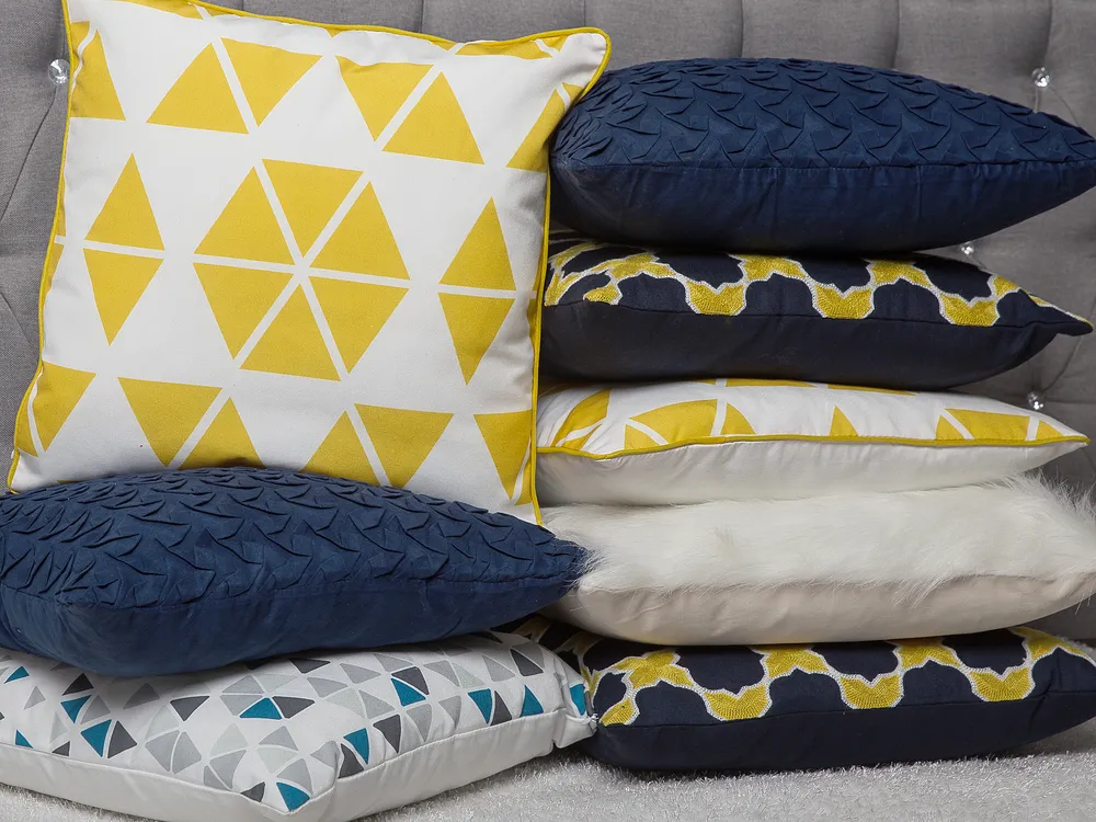Lot de 2 coussins décoratifs MUSCARI 45 x 45 cm Coton Jaune Bleu Ikat