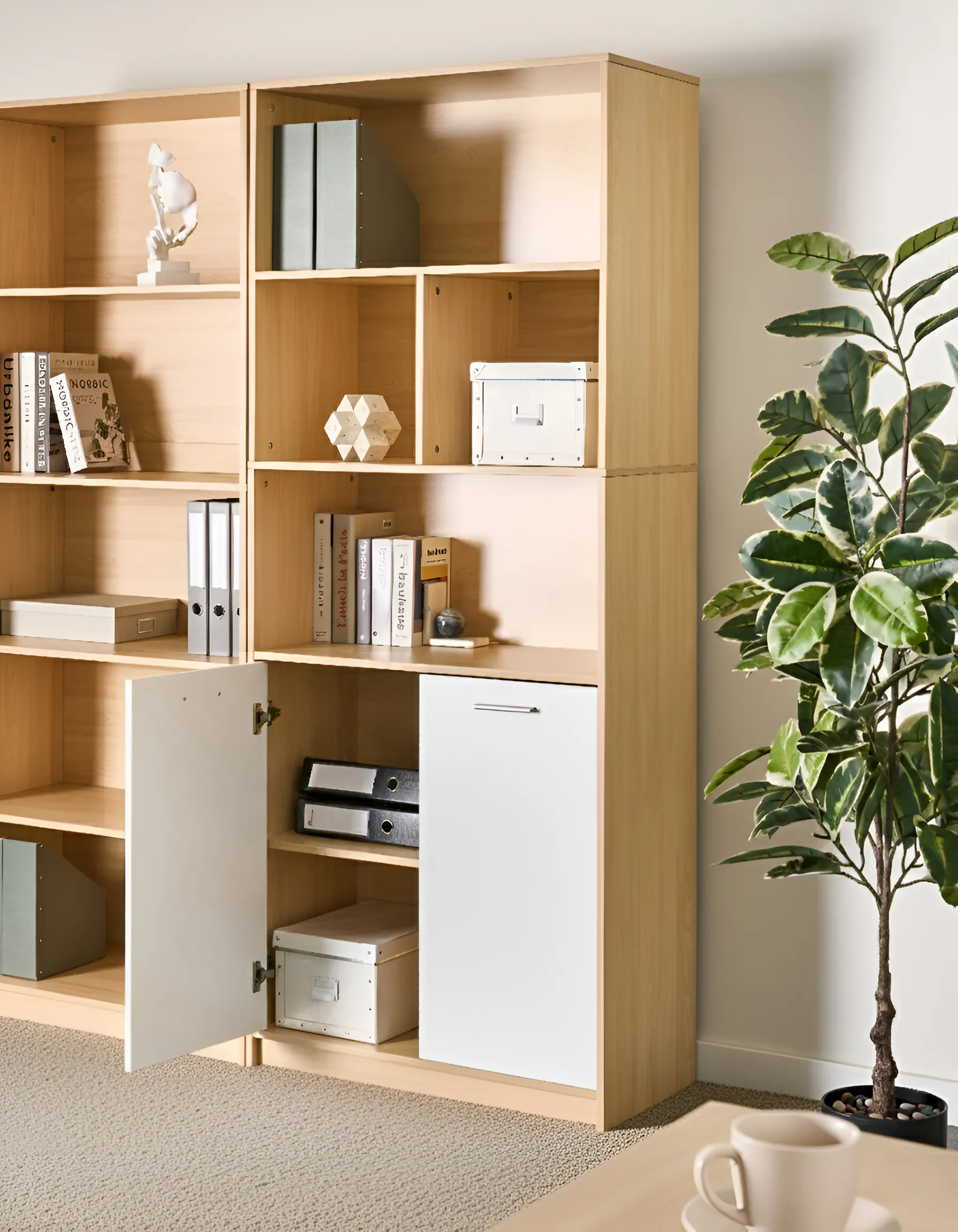 Bücherregal mit 2 Türen ZEHNA Hellbraun / Weiß_1033357