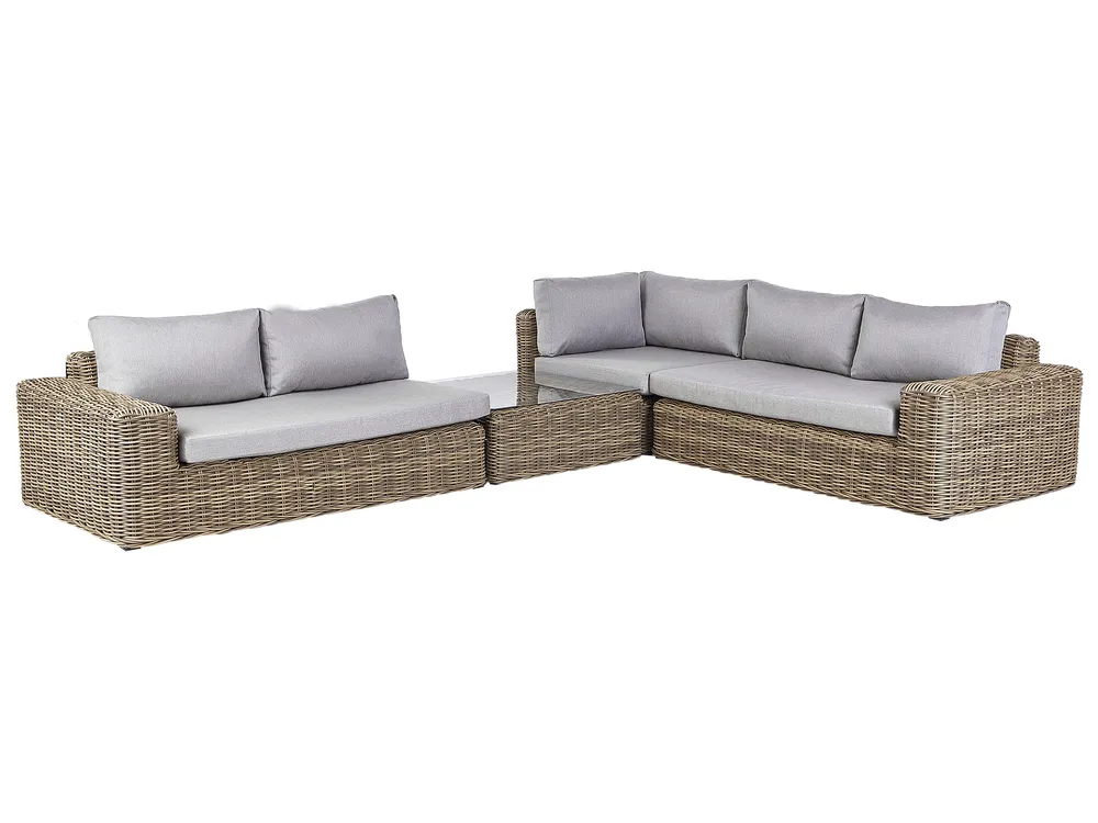 Garten Ecksofa mit Ottomane 6-Sitzer PALERMO modular Polyrattan Hellbraun_929214