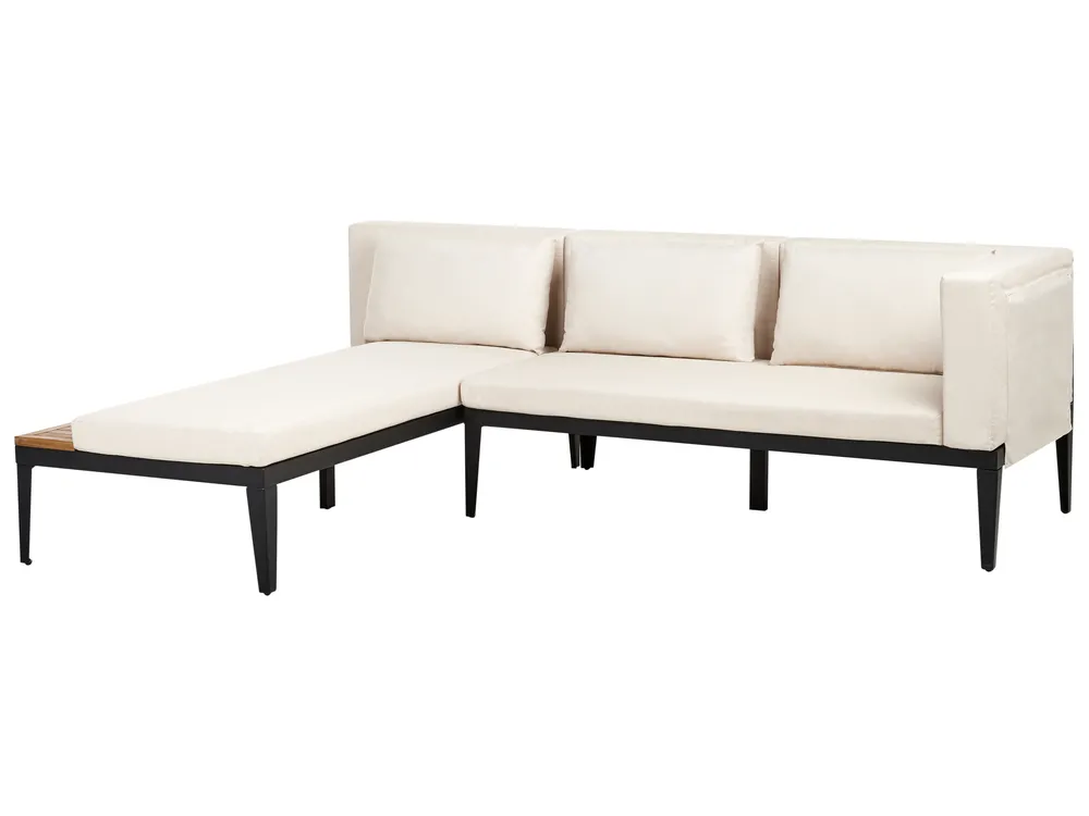 Garden Corner Sofa with Table 4 Seater BRACCIANO Certified Acacia Wood Light Beige Right Hand_955493