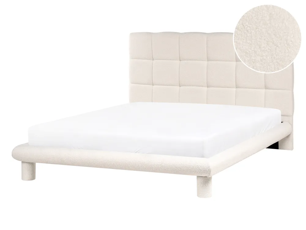 Bett mit Lattenrost Bouclé CRESSAT 140 x 200 cm Cremeweiß