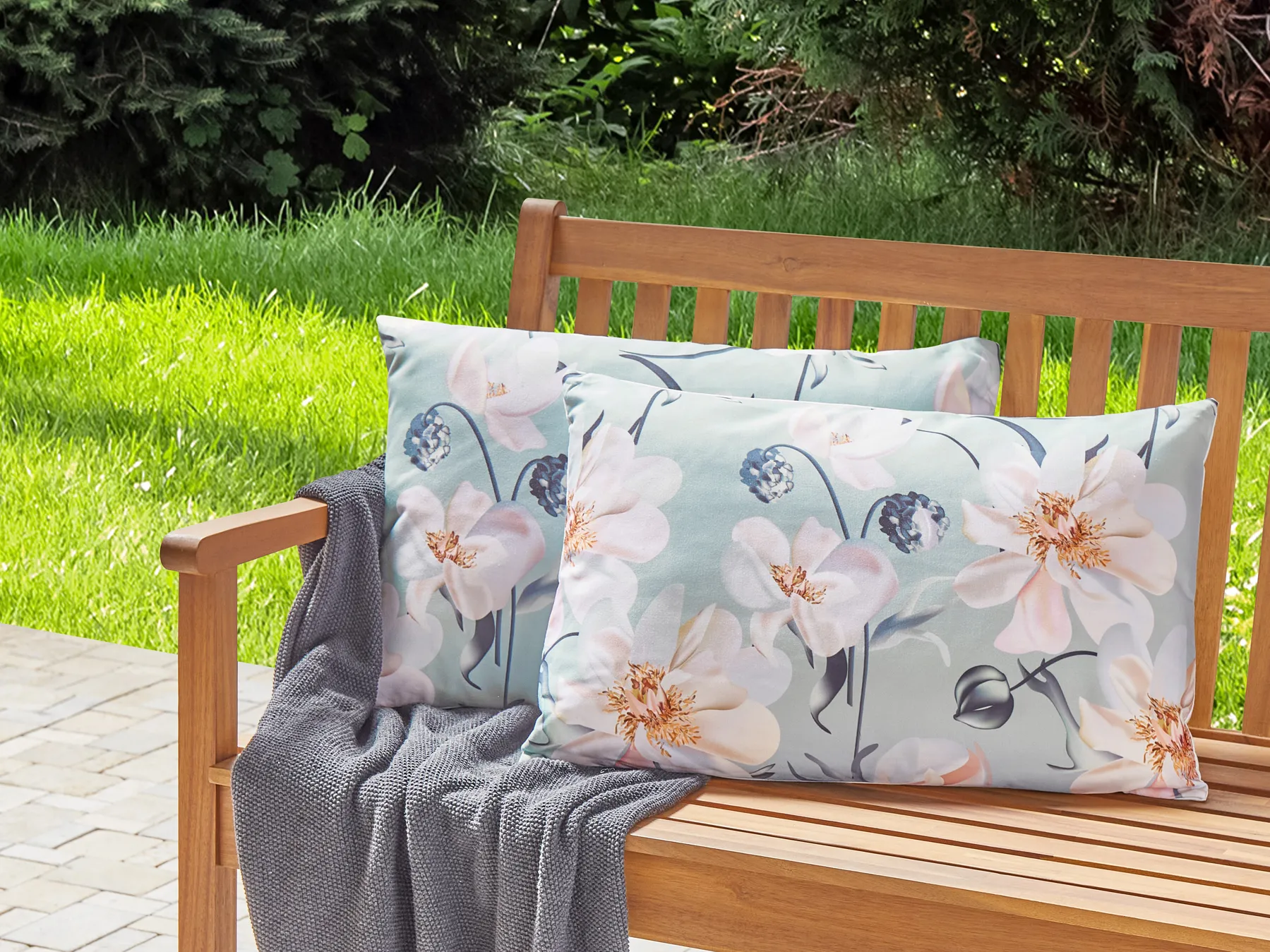 Gartenkissen 2er Set APRICALE Blumenmuster 40 x 60 cm Blau_880960