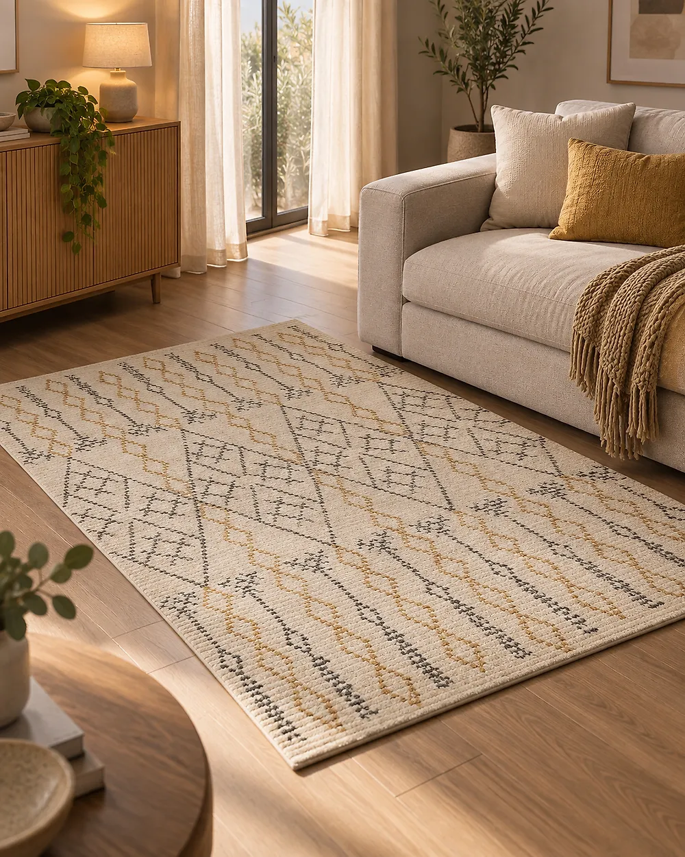 Teppich KADAPA Beige 160 x 230 cm Baumwolle
