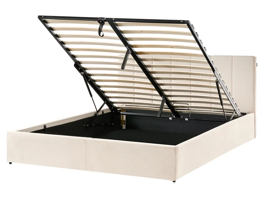 Bett mit Stauraum DREUX Samtstoff Hellbeige 160 x 200 cm