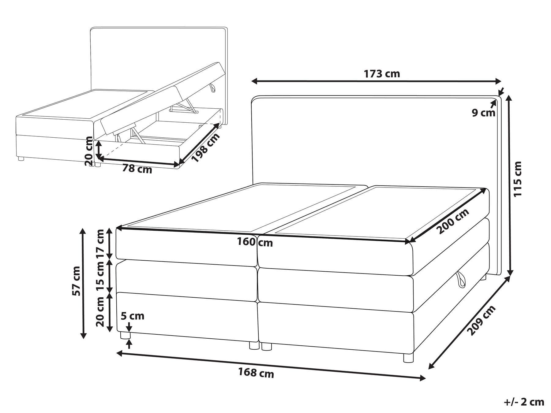 Boxspringbett mit Stauraum MINISTER Stoff Hellbeige 160 x 200 cm_873596