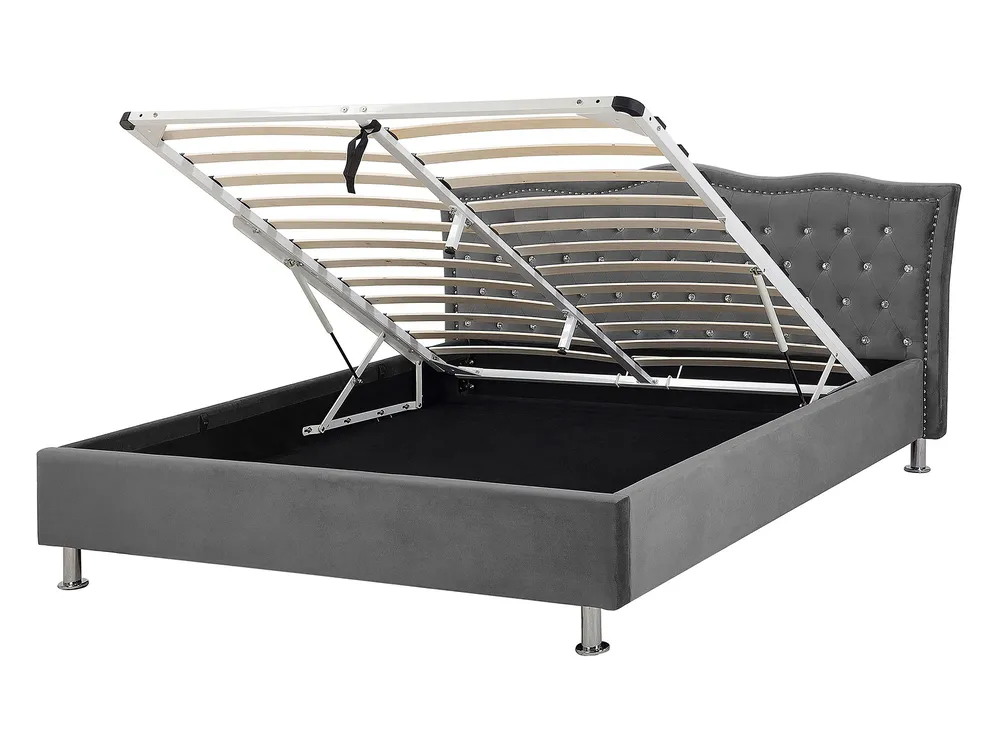 Bett mit Stauraum METZ Samtstoff Dunkelgrau 140 x 200 cm